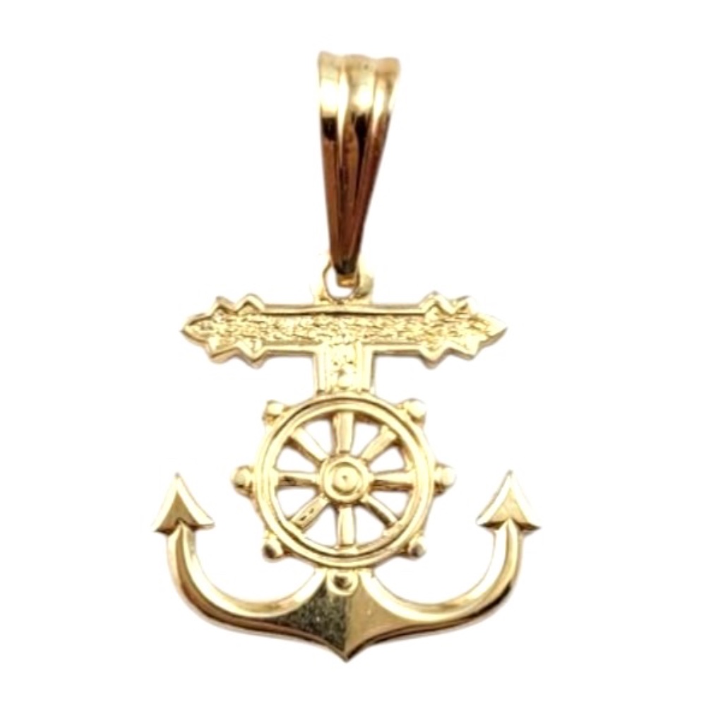 14 Karat Yellow Gold Anchor And Ship Wheel Pendant #21498